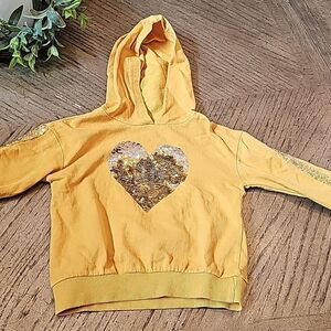 Sequin heart hooded sweater yellow size 4 DKNY